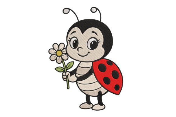 Cute Ladybug Embroidery Design with Flow