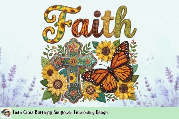 Faith Cross Butterfly Sunflower Embroidery Design