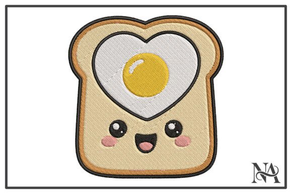 Kawaii Heart Egg Toast Embroidery Design