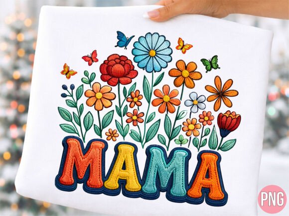 Mama Retro Floral Embroidery Art PNG: A Designer’s Take