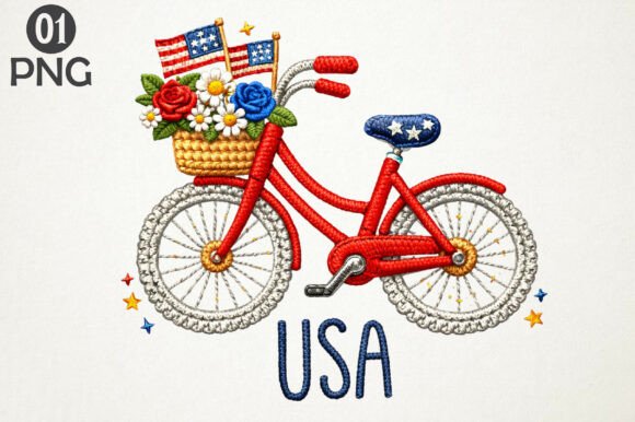 Patriotic USA Bicycle Embroidery PNG Design Review